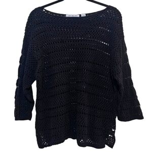 Black Crochet 100% Cotton Sweater - Women's Size XL